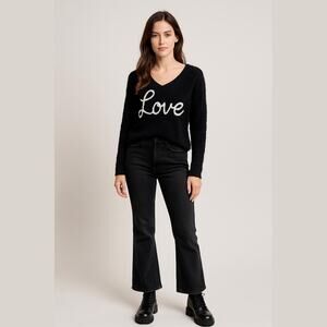 Venus Love Black Fuzzy V-Neck Cropped Sweater Size S
